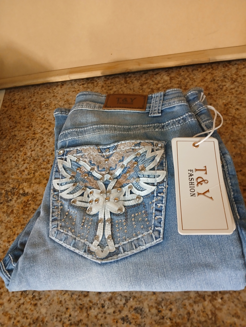 Women's Light Blue Embellished Pocket Jeans